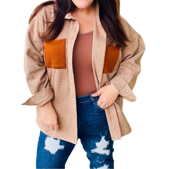 Haptics Jackets & Blazers - HAPTICS START YOU DAY RUST FLANNEL PLAID OVERSIZED SHACKET